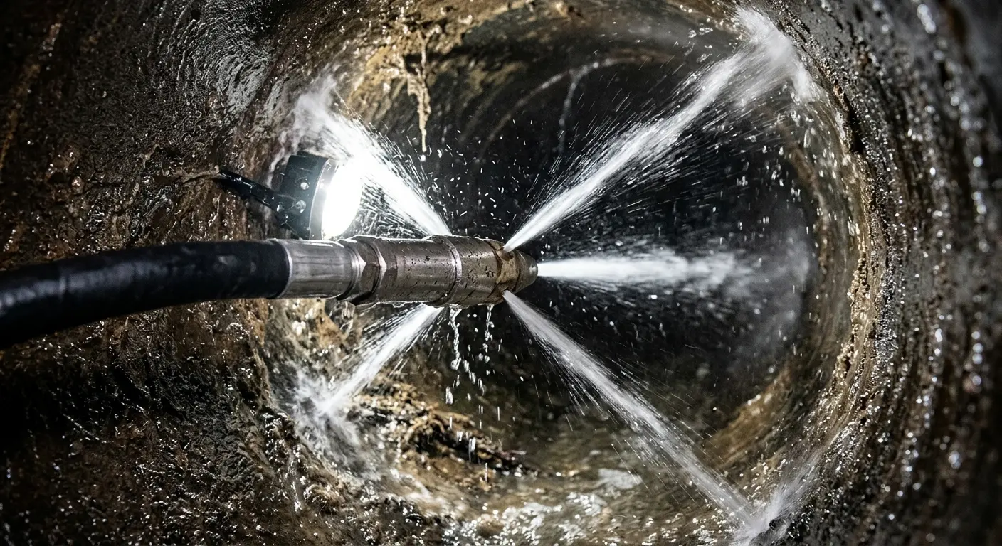 High-pressure hydro jetting nozzle cleaning sewer pipe for Storm Drain Cleaning in Manistee